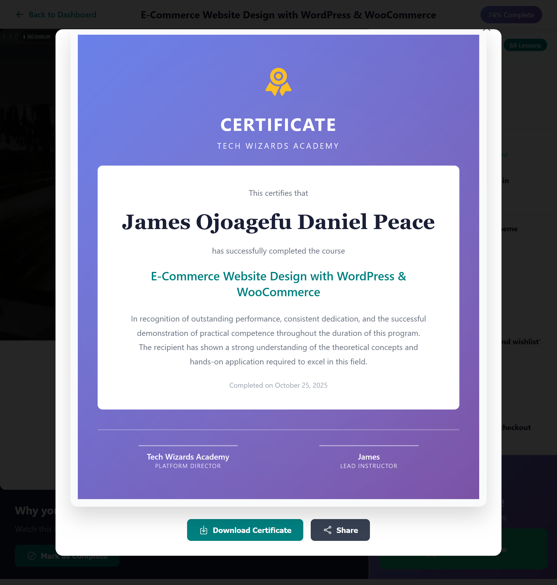 Certificate Screenshot